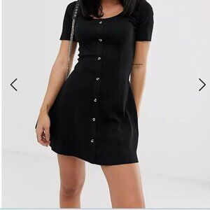 ASOS DESIGN short sleeve ribbed button through tea dress 10